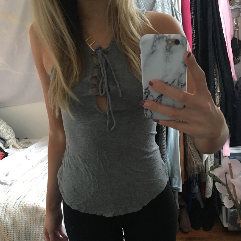 Lace up gray tank